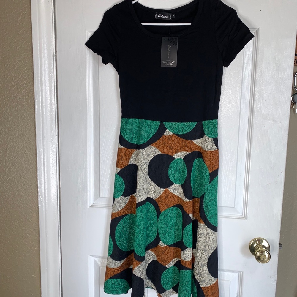 Round Neck Short Sleeve Vintage Dress